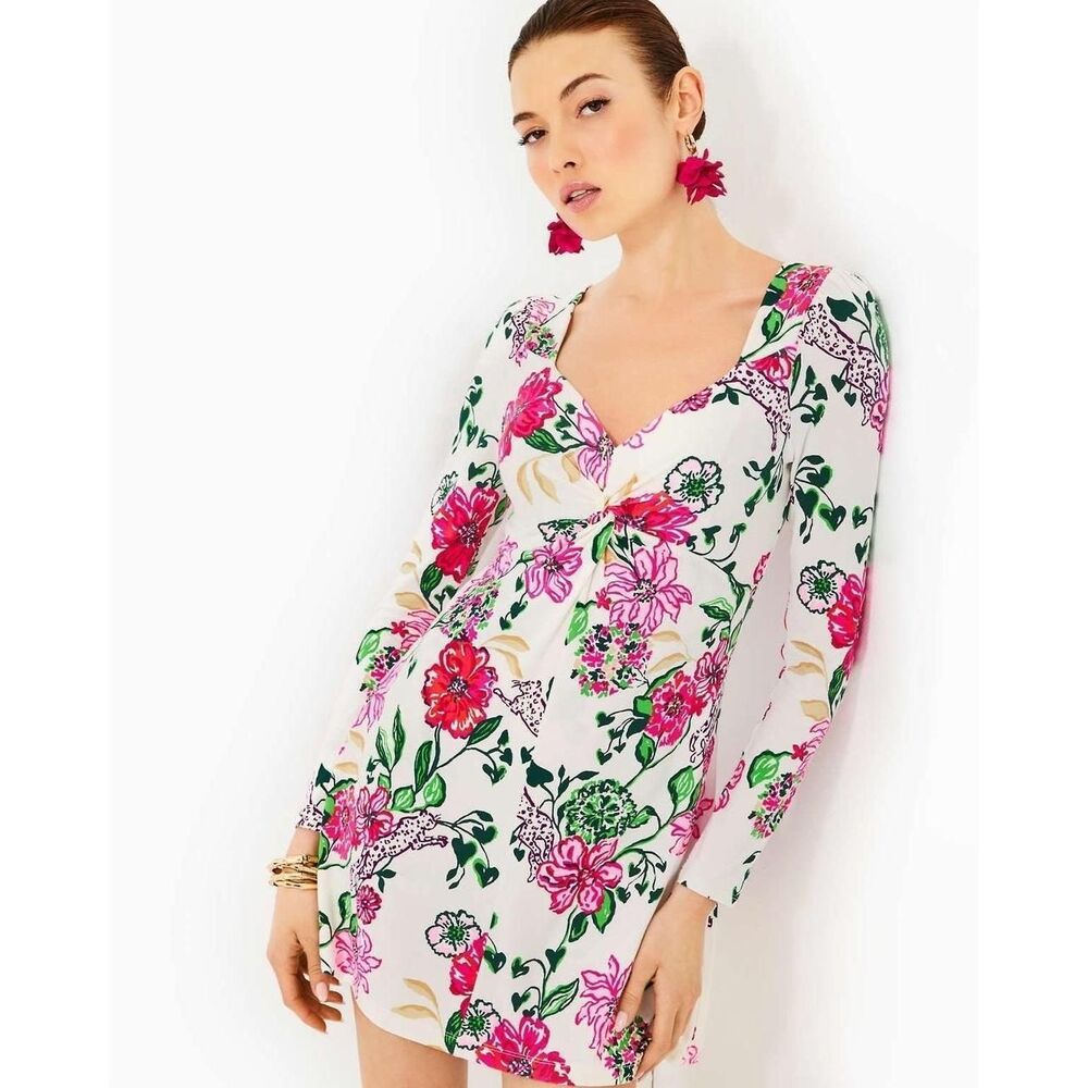 New Lilly Pulitzer Anne Skirted Romper in Coconut Safari Sanctuary White Pink L